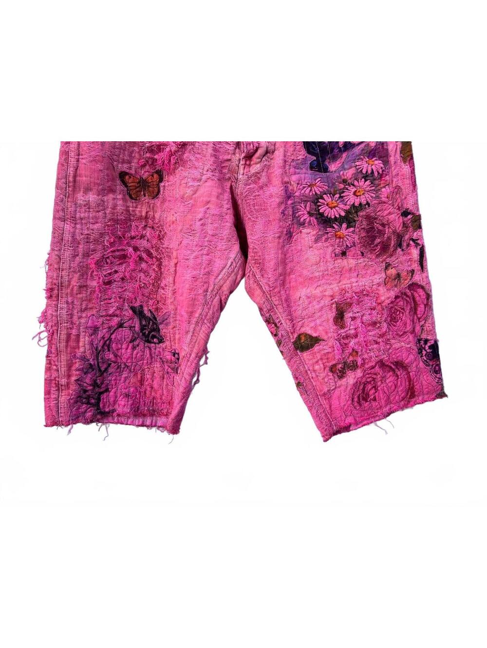 Magnolia Pearl Love Supply Co Pink Floral Butterfly Miner Print Distress Shorts - Picture 3 of 7